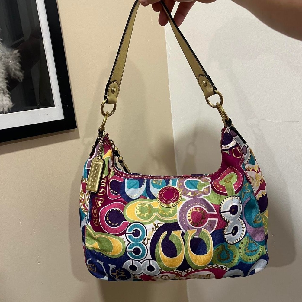 y2k 2000s Coach Poppy Signature C Monogram Graffiti Print Shoulder Bag / Handbag